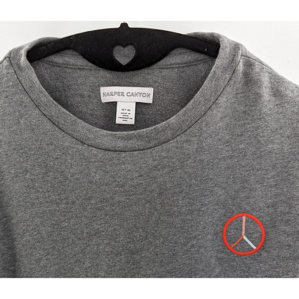 Girls Gray Peace Sweatshirt Colorblock Harper Canyon Size 7/8 - Picture 3 of 7